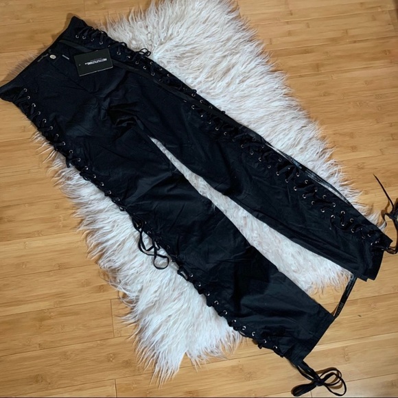 NWT PLT Lace Woven Eyelet Laceup Straight Leg Pant - Picture 4 of 6